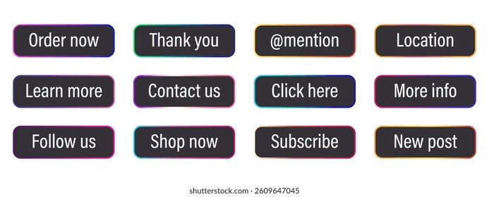 Set of gradient action button. Modern vector elements for website design