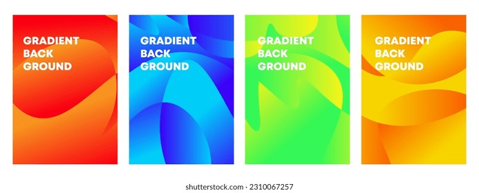 Set of gradient background with beautiful wavy shapes red, blue, green, yellow. Vertical banner