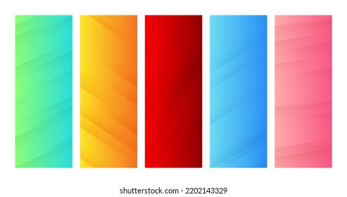 Set of gradient backgrounds with diagonal lines. Colorful backdrop with lines with shadows. Modern abstract vector design template