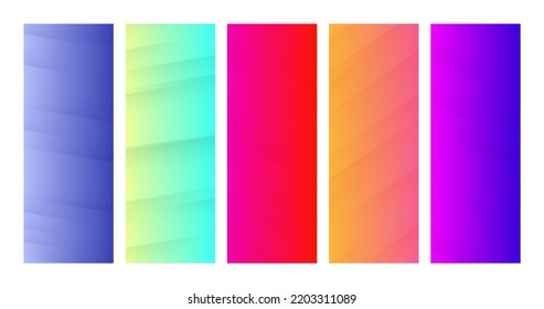 Set of gradient backgrounds with diagonal lines. Colorful backdrop with lines with shadows. Modern abstract vector design template