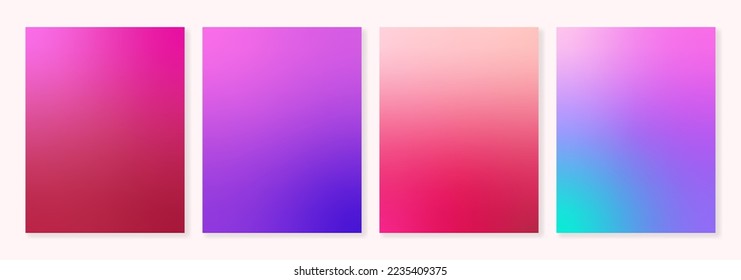 Set of gradient backgrounds in magenta and purple colors. For brochures, catalogues, booklets, posters, branding, social media and other projects in the trend colors of 2023.