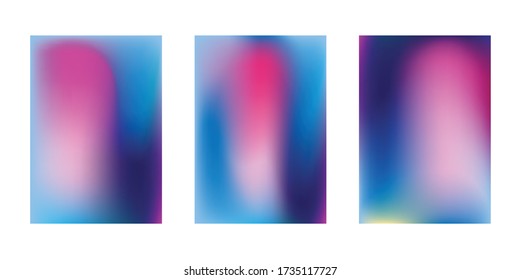 Set of gradient backgrounds. Mesh gradients in blue and pink colors