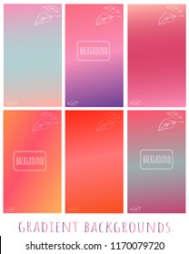 Set of Gradient blue, pink, purple, violet vector backgrounds with leaves -  for website,  presentation, mobile app
