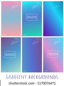 Set of Gradient blue, pink, violet vector backgrounds with leaves -  for website,  presentation, mobile app