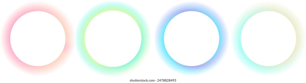 Set of gradient with blur frames . Collection of glowing neon color with aura round frames for websites, user interfaces. Vector illustration.