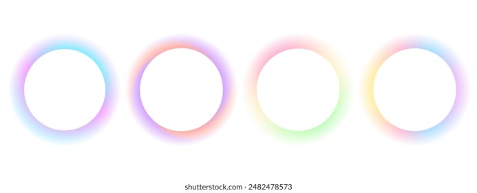 Set of gradient with blur frames .   Collection of futuristic glowing, neon colored with aura round frames for websites design .  Vector illustration.