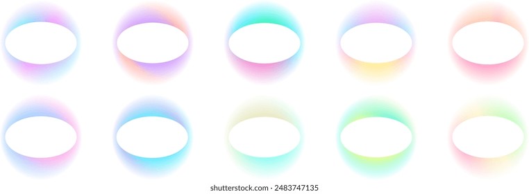 Set of gradient with blur oval frames on black background.  Collection of glowing neon colors with aura oval frames for user interfaces.  Vector illustration.  