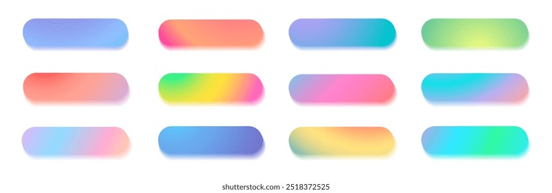 Set of gradient with blur web buttons. Read more colorful buttons. Blank buttons with aura for websites, user interfaces, mobile devices. Vector illustration