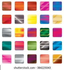 Set of gradient button icons for your design. Vector illustration. Buttons with metal and neon effect. Empty squares.