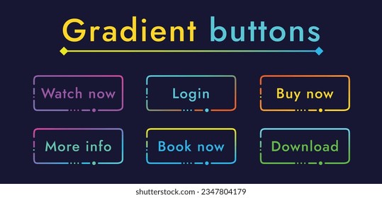 Set of gradient buttons for interface design. Bright illumination and neon effect give the buttons shine and style.