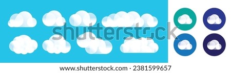 Set of gradient cartoon cloud in a flat design. Cloud shapes design. Vector set gradient clouds. White cloud collection. Vector.