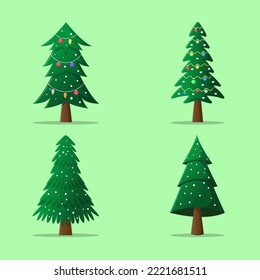 Set Gradient Christmas Tree Illustration