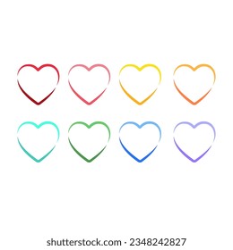 Set of Gradient Colorful Heart Stroke. Vector design illustration isolated on white background.