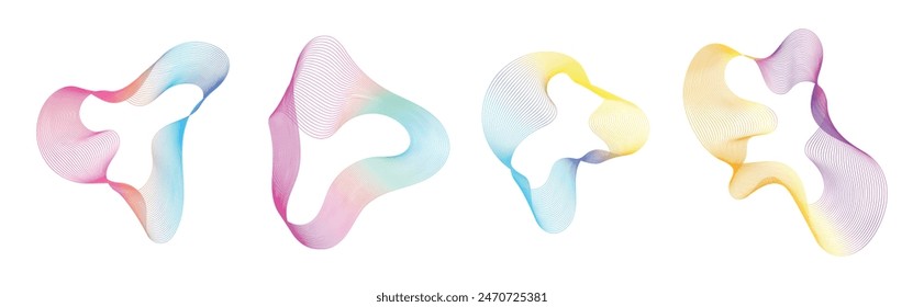 Set of gradient colorful lines design fluid shape vector elements isolated on white background.