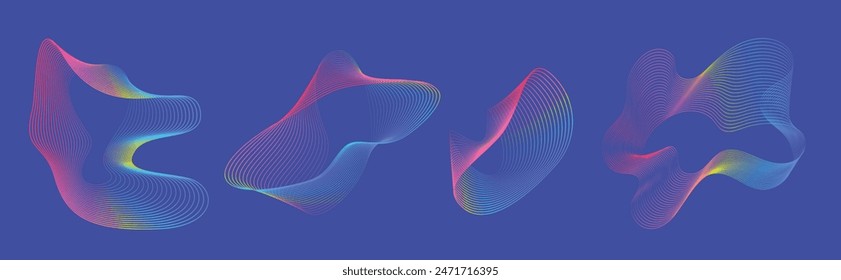 Set of gradient colorful lines design fluid shape vector elements isolated on white background.