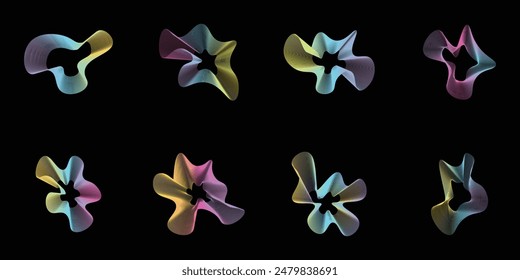 Conjunto de líneas de color degradado diseño fluido forma elemento de Vector sobre fondo negro