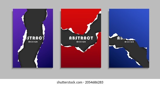 Set Of Gradient Colorful Paper Torn Ripped Cover In Black Background