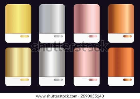 Set of gradient colour picture in gold, gray, rose gold, copper, theme. This can use in UI, site, website, background, web design, buttom.