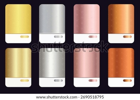 Set of gradient colour picture in gold, gray, rose gold, copper, theme. This can use in UI, site, website, background, web design, buttom. Decorate with Asanoha pattern.