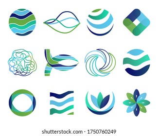 Set of gradient creative trending vector templates for creating logos and identities of various shapes. Abstract shapes, icons for business, marketing, advertising, technology, digital, new projects.