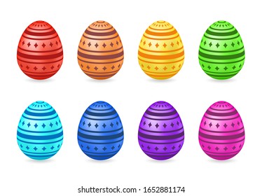 Set of gradient eggs with pattern. Vector illustration. Colored Easter eggs isolated on white background. Ideal for celebrating Easter designs, greeting cards, prints and more