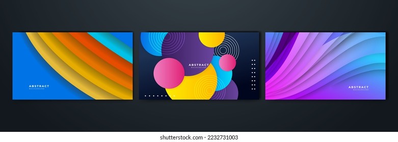 Set of gradient flowing geometric pattern background texture for poster cover design. Minimal color abstract gradient banner template. Modern vector wave shape for brochure