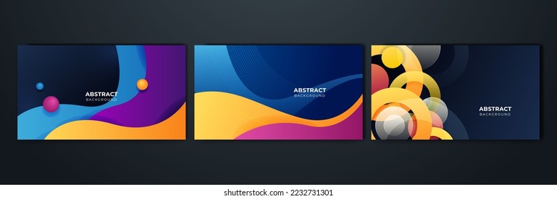 Set of gradient flowing geometric pattern background texture for poster cover design. Minimal color abstract gradient banner template. Modern vector wave shape for brochure