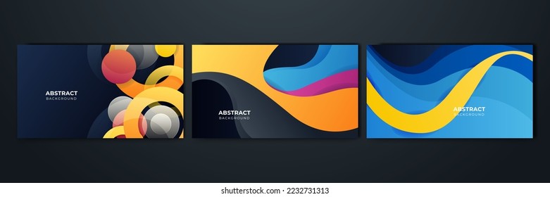 Set of gradient flowing geometric pattern background texture for poster cover design. Minimal color abstract gradient banner template. Modern vector wave shape for brochure