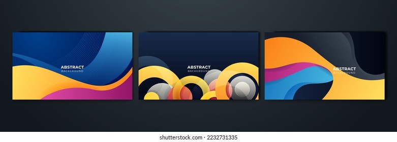 Set of gradient flowing geometric pattern background texture for poster cover design. Minimal color abstract gradient banner template. Modern vector wave shape for brochure