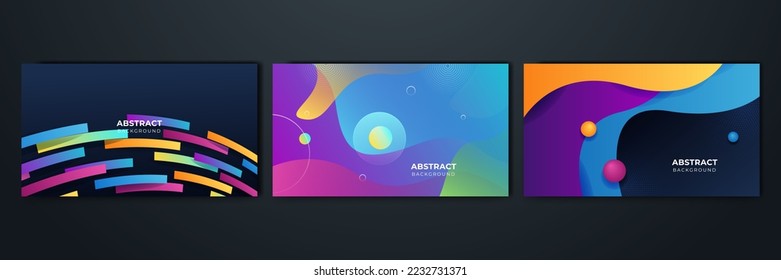 Set of gradient flowing geometric pattern background texture for poster cover design. Minimal color abstract gradient banner template. Modern vector wave shape for brochure