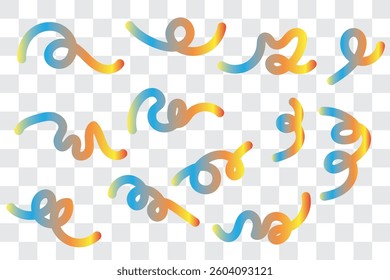 Set of gradient flowing lines and loops in vibrant colors. Editable ribbons, geometric smooth shapes for party designs, event backgrounds. Liquid futuristic elements. Vector illustration.