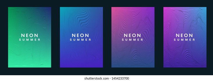 Set of gradient fluid background with glitch moire pattern for advertising, flyer, poster, brochure in trendy pink, blue, yellow, green, red, orange colors. Vaporwave/ retrowave/ cyberpunk style.