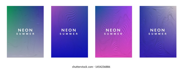 Set of gradient fluid background with glitch moire pattern for advertising, flyer, music poster, brochure in trendy pink, blue, green colors. Vaporwave/ retrowave/ cyberpunk 80s-90s style.