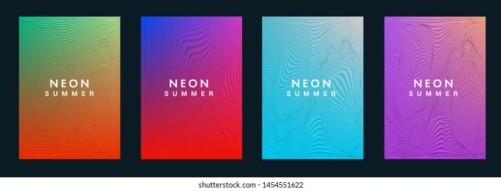 Set of gradient fluid background with glitch moire pattern for advertising, flyer, music poster, brochure in trendy pink, blue, green colors. Vaporwave/ retrowave/ cyberpunk 80s-90s style.