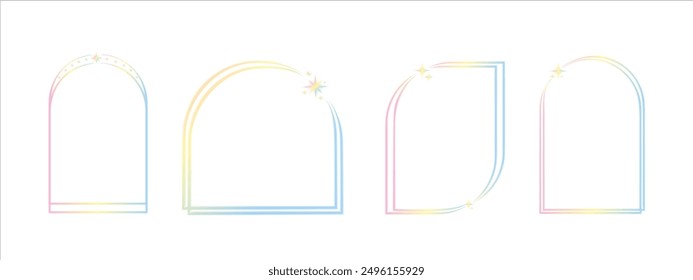 Set of gradient geometric linear shapes y2k aura. Trendy linear design color blurred design with frame, star. Aesthetic retro vector neon element illustrated for banners, social media, poster design.