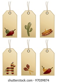 set of gradient gift tags with mexican motifs isolated on white, no transparencies