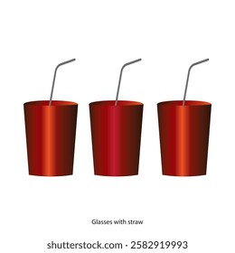 Set of gradient glass in 3d design with straw isolated on white background.
