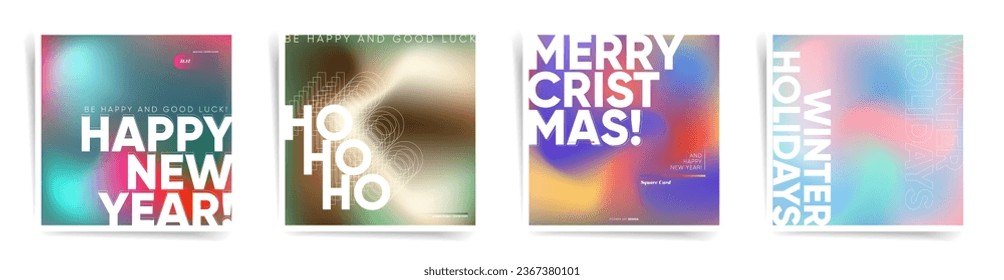 Set of Gradient Grid Christmas and New Year Square Cards with Vibrant Winter Hues and Elegant Typography for Festive Events and and Album Covers. Christmas Holidays Modern Gradient Collection.	
