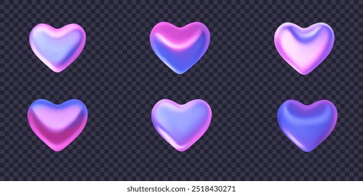 Set of gradient hologram hearts. Vector realistic illustration. Metallic heart icons with holographic effect isolated on transparent backdrop - Powered by Shutterstock - Get 15% off with code: PIKWIZARD15