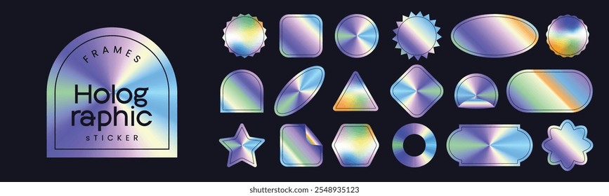 Conjunto de pegatinas holográficas de gradiente o etiqueta