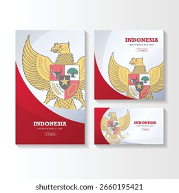 Conjunto Gradiente Indonesia ilustración del día de la independencia. Tarjeta de felicitación, Anuncio y fondo del gradiente del día de la independencia de Indonesia feliz