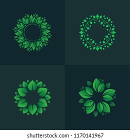 Set of gradient leaves circles. Circular floral ornaments for logo.