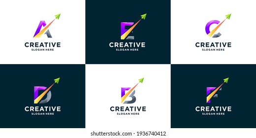 Set of gradient letter and arrow logo design