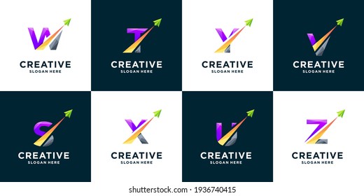 Set of gradient letter and arrow logo design illustration