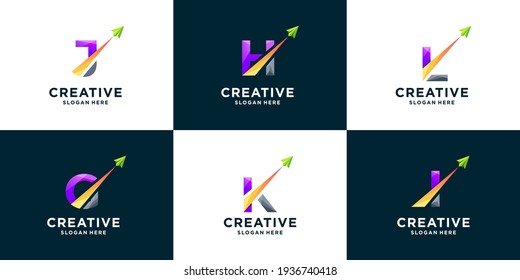 Set of gradient letter and arrow logo design template