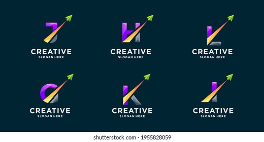 Set of gradient letter and arrow logo design