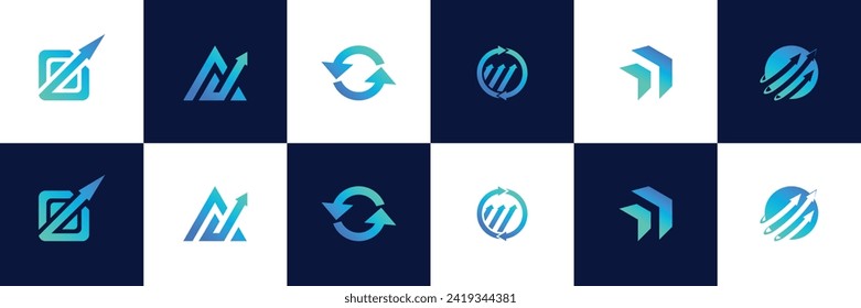 Set of gradient letter and arrow logo design template