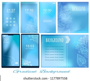 Set of Gradient light blue backgrounds for screen, wallpaper of mobile, presentation, page. Backdrop for wise saying. Page for presentation, book, motivation card, page with information of plants