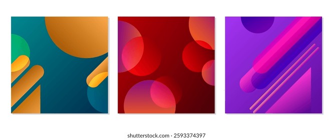 SET GRADIENT LIQUID BLURRED COLOR. SQUARE BACKGORUND WITH GEOMETRIC SHAPES CIRCLE LINES DESIGN VECTOR TEMPLATE GOOD FOR POSTER, WALLPAPER, COVER, POSTER, FLYER, SOCIAL MEDIA, GREETING CARD