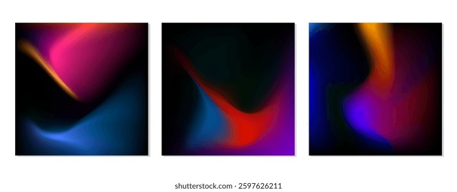 SET GRADIENT LIQUID BLURRED COLOR. SQUARE DARK BACKGORUND DESIGN VECTOR TEMPLATE GOOD FOR POSTER, WALLPAPER, COVER, POSTER, FLYER, SOCIAL MEDIA, GREETING CARD